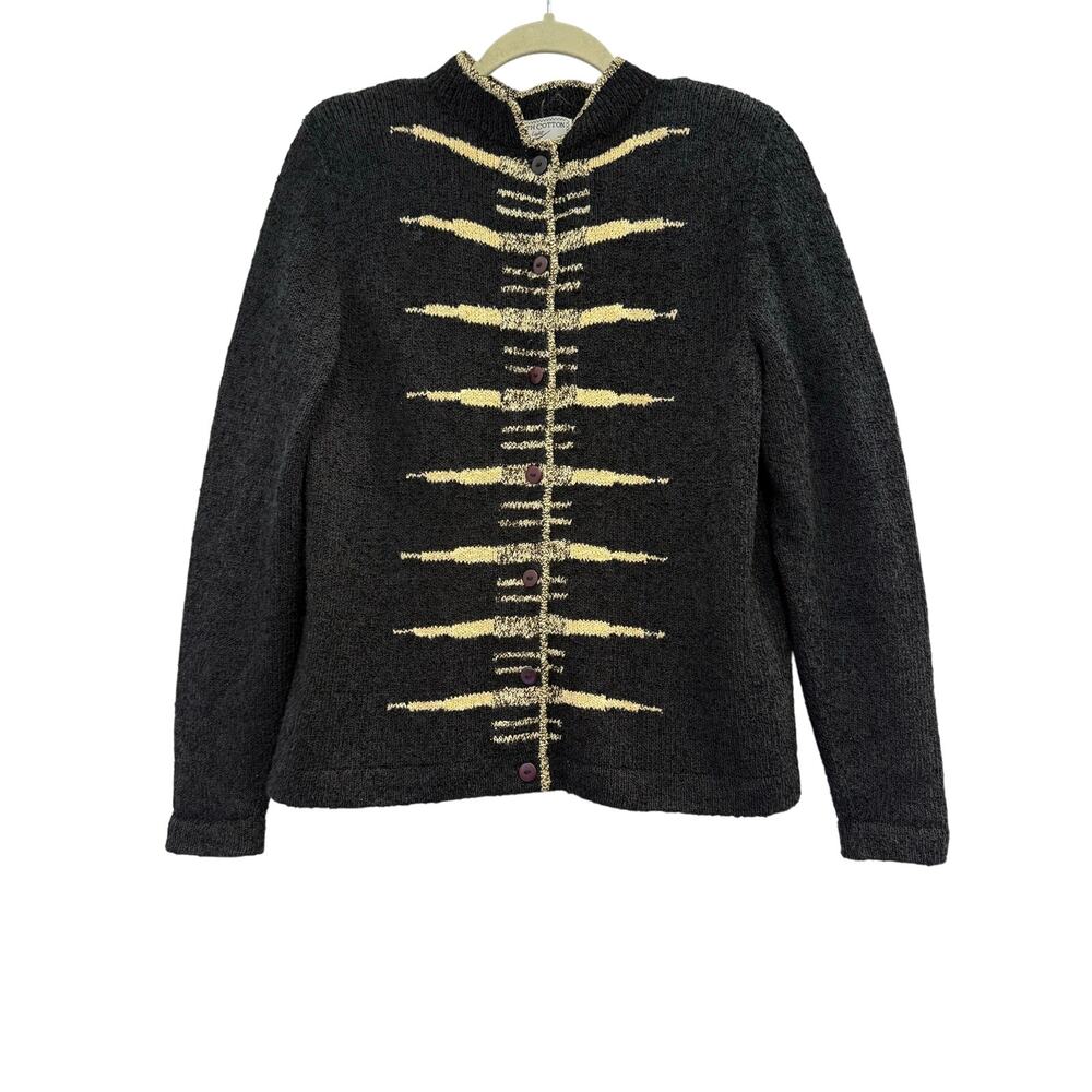 Vintage South Cotton Black Tan Cardigan Sweater Button Down Sz S